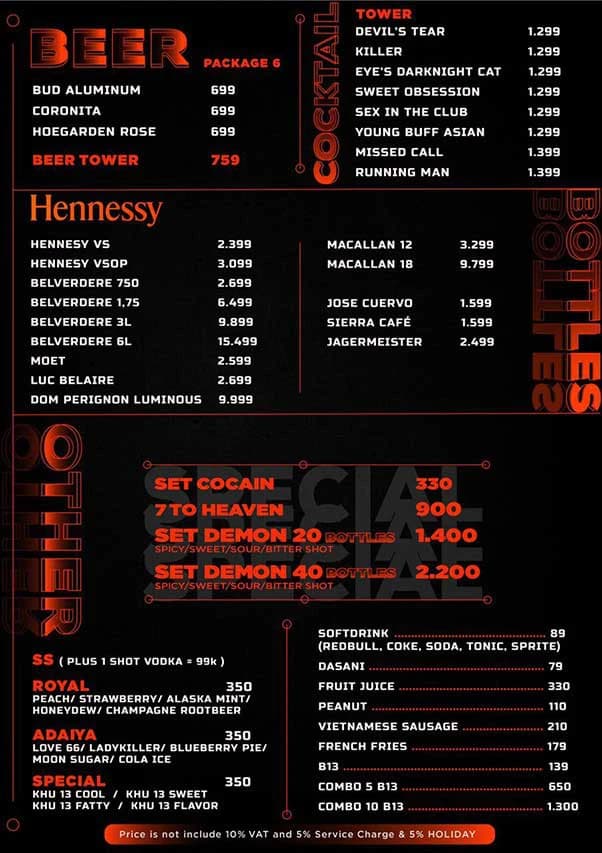 Menu thưởng thức kèm